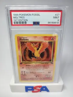 1999 Pokemon Fossil 1st First Edition Moltres 27/62 Non Holo PSA 9 MINT - Image 1