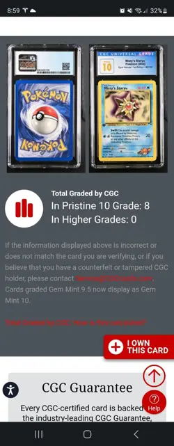 (POP 8) CGC 10 PRISTINE Pokemon Gym Heroes 1st Edition Misty's Staryu 90/132 - Image 4