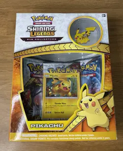 See Photos!! Pokemon Pikachu TCG Shining Legends Pin Collection Box Sealed - Image 1