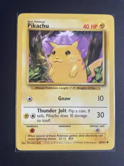 Pokemon Pikachu 058/102 Base Set Regular English 1999 Common Card - Image 1
