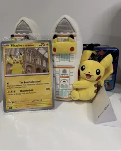 Pokemon x National History Museum Pikachu Jumbo Promo Card & Plush - Image 1