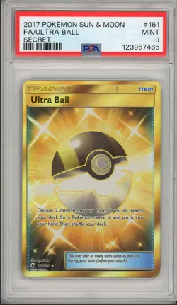 2017 Pokemon Sun & Moon Base Set Ultra Ball Full Art Secret Rare #161 PSA 9 - Image 1