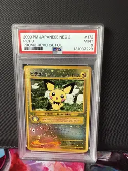 PSA 9 Pichu Reverse Foil Promo #172 Neo 2 Japanese Pokemon 2000 - Image 1