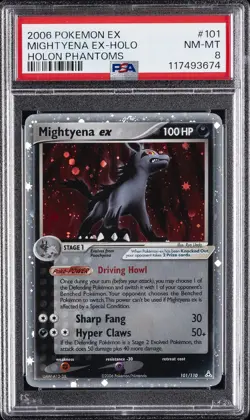 2006 POKEMON EX HOLON PHANTOMS #101 MIGHTYENA EX-HOLO PSA 8 - Image 1