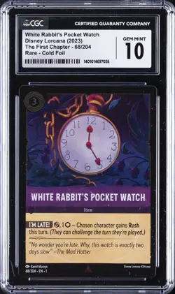 2023 DISNEY LORCANA EN 1-THE FIRST CHAPTER #68 WHITE RABBITS POCKET WATCH CGC 10 - Image 1