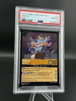 Stitch - Rock Star Cold Foil 23/204 Disney Lorcana The First Chapter GEM PSA 10 - Image 1