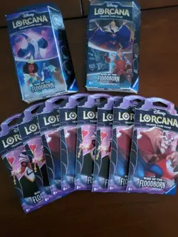 Disney Lorcana Rise of the Floodborn 8 Sleeved Booster Packs + 2 Starter Decks - Image 1