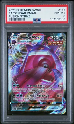 2021 POKEMON SWORD & SHIELD FUSION STRIKE #157 FULL ART/GENGAR VMAX PSA 8 - Image 1