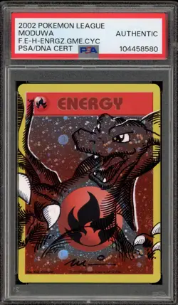 Pokemon Fire Energy League Holo Charizard Sketch Moduwa Auto PSA AUTHENTIC - Image 1