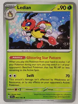 EXCLUSIVE Ledian 003/142 NM / M - RARE Non Holo Stellar Crown Pokemon Card - Image 1