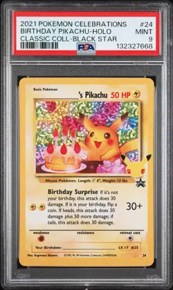 Birthday Pikachu Holo 24 Celebrations Classic Collection Pokemon PSA 9 *668 - Image 1