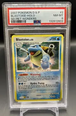 Pokemon Blastoise Holo Bleed PSA 8 Diamond & Pearl Secret Wonders 2/132 Rare - Image 2