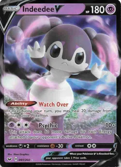Indeedee V 091/202 Sword & Shield Base Ultra Rare Holo Pokemon TCG Card NM - Image 1