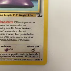 Pokemon Card DITTO Fossil Set Non-Holo Rare 18/62 Unlimited WOTC NM/LP - Image 4