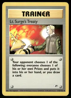 Pokemon Cards Lt. Surge's Treaty 112/132 UNLIMITED Gym Heroes WOTC Uncommon NM - Image 1