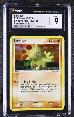 CGC 9 MINT Larvitar 2005 EX Emerald 52/106 Reverse Holo Pokemon Card - Image 1