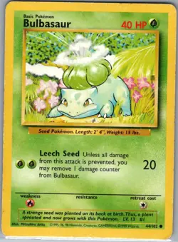 Bulbasaur 44/102 Non Holo Base Set - Pokemon Card - LP - Image 1