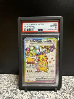 Pokemon TCG Pikachu ex 219/191 Sv08: Surging Sparks Ultra Rare Holo PSA 10 - Image 1