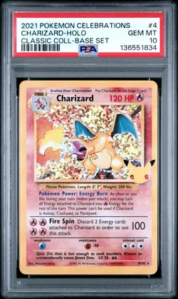 2021 Pokemon Celebrations Classic Base Set 4 Charizard Holo PSA 10 GEM MINT 1834 - Image 1