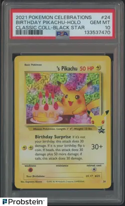 2021 Pokemon Celebrations Classic Coll. Black Star Birthday Pikachu Holo PSA 10 - Image 1