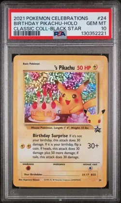 2021 POKEMON CELEBRATIONS CL COLL #24 BIRTHDAY PIKACHU-HOLO BLACK STAR - PSA 10 - Image 1