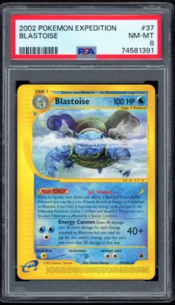 2002 Pokemon Unlimited Expedition Base 37/165 Blastoise Non-Holo PSA NM-MT 8 - Image 1