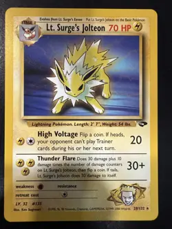 Pokemon TCG Lt. Surge's Jolteon 28/132 Gym Challenge Non-Holo Rare Card - Image 1