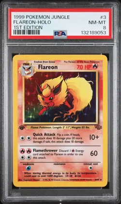 PSA 8 - Flareon - #3 - Holo - 1st Edition - Jungle - Pokemon Card - Image 1