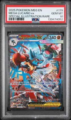 2025 POKEMON MEGA EVOLUTION SPECIAL ILLUSTRATION RARE MEGA LUCARIO EX PSA 10 - Image 1