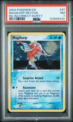 2004 POKEMON EX FIRE RED & LEAF GREEN #67 MAGIKARP-REVERSE FOIL PSA 7 - Image 1