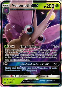 Pokemon TCG Unbroken Bonds 12/214 Venomoth GX Ultra Rare HEAVY DMG - Image 1