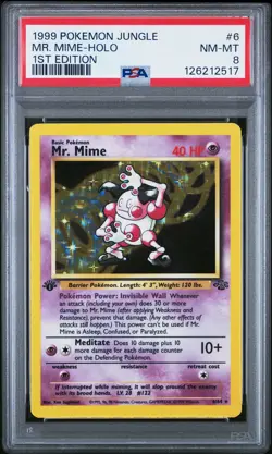 1999 POKEMON JUNGLE 1ST ED #6 MR. MIME-HOLO PSA 8 - Image 1