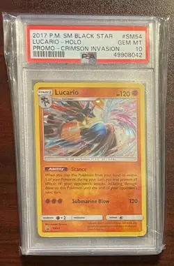 2017 Pokemon Black Star Promo Crimson Invasion Lucario Holo SM54 PSA 10 Gem Mint - Image 1