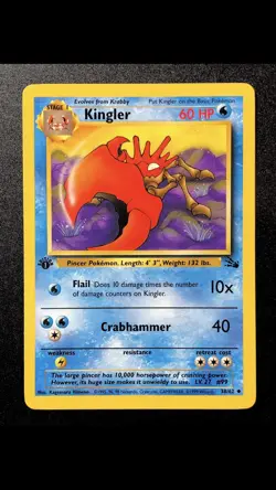Vintage 1st Edition Fossil NM Kingler 38/62 Uncommon English Pokemon Card - Image 1