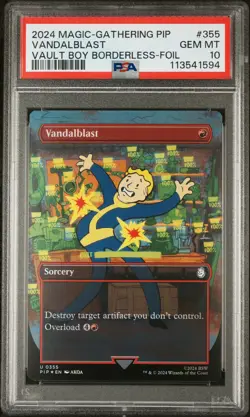 2024 MTG FALLOUT VAULT BOY BORDERLESS-FOIL #355 VANDALBLAST PSA 10 - Image 1