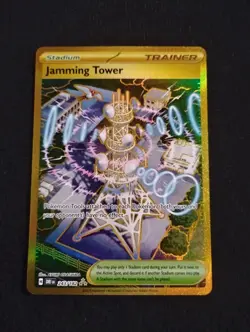 Pokemon TCG Jamming Tower Destined Rivals Gold Trainer Card 243/182 Holo - Image 1