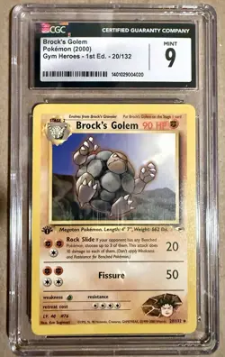Pokemon TCG 1st Edition Brock’s Golem 20 Gym Heroes WOTC LOC Patent Card CGC 9 - Image 1