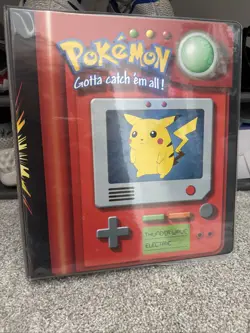 Vintage 1999 Pokemon Pikachu Meowth Trading Card 3 Ring Binder Plymouth 4077 - Image 1