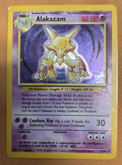 Pokemon TCG Alakazam 001/102 Base Set Holo Vintage Rare Card 1999 HP - Image 1
