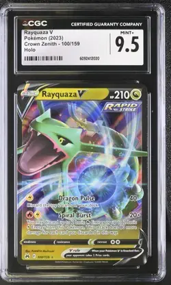 CGC 9.5 Rayquaza V 100/159 Crown Zenith Full Art Rare Pokemon Card - Image 1