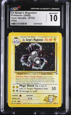 CGC 10 GEM MINT Lt. Surge's Magneton 2000 Gym Heroes 8/132 Holo Pokemon Card - Image 1