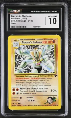 CGC 10 GEM MINT Giovanni's Machamp Gym Challenge 6/132 Holo Pokemon Card - Image 1