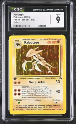 CGC 9 MINT Kabutops 1999 Fossil 1st Edition 9/62 Holo Pokemon Card - Image 1