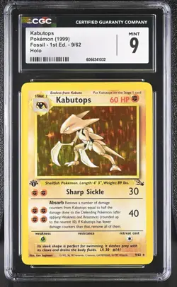 CGC 9 MINT Kabutops 1999 Fossil 1st Edition 9/62 Holo Pokemon Card - Image 1