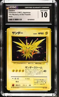 CGC 10 GEM MINT Zapdos 1997 Fossil Japanese 145 Holo Pokemon Card - Image 1
