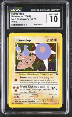 CGC 10 GEM MINT Hitmontop 2001 Neo Discovery 3/75 Holo Pokemon Card - Image 1