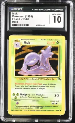 CGC 10 GEM MINT Muk 1999 Fossil 13/62 Holo Pokemon Card - Image 1
