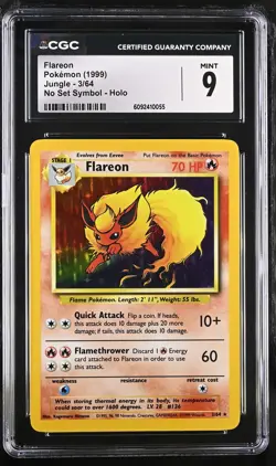 CGC 9 MINT Flareon 1999 Jungle 3/64 No Set Symbol Holo Pokemon Card - Image 1