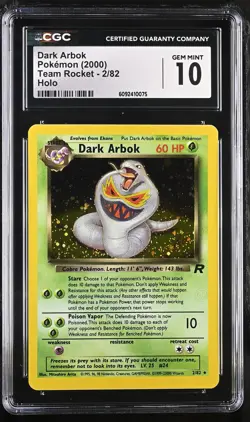 CGC 10 GEM MINT Dark Arbok 2000 Team Rocket 2/82 Holo Pokemon Card - Image 1