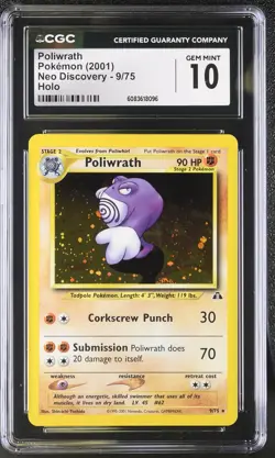 CGC 10 GEM MINT Poliwrath 2001 Neo Discovery 9/75 Holo Pokemon Card - Image 1